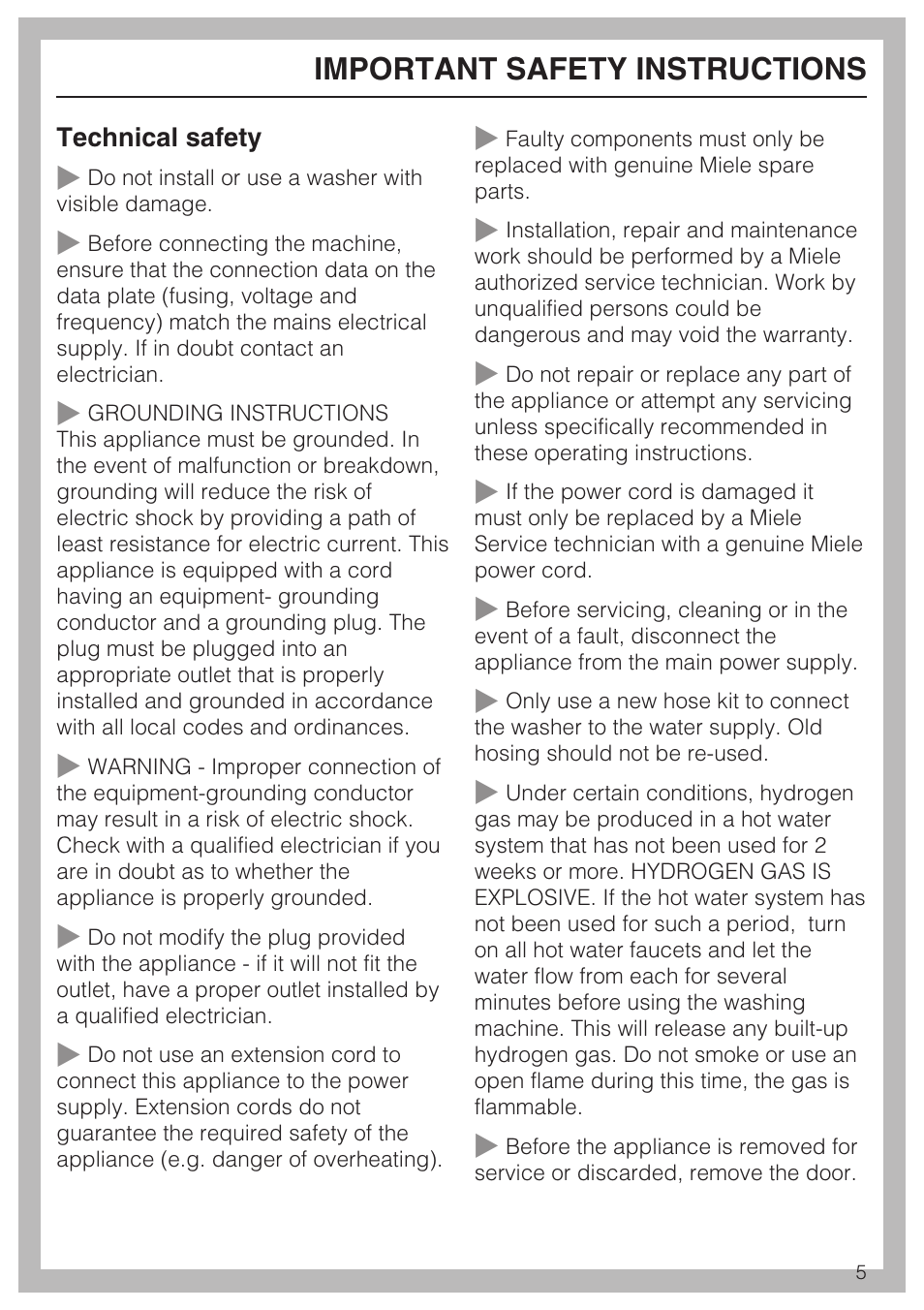 Important safety instructions | Miele W4802 User Manual | Page 5 / 56