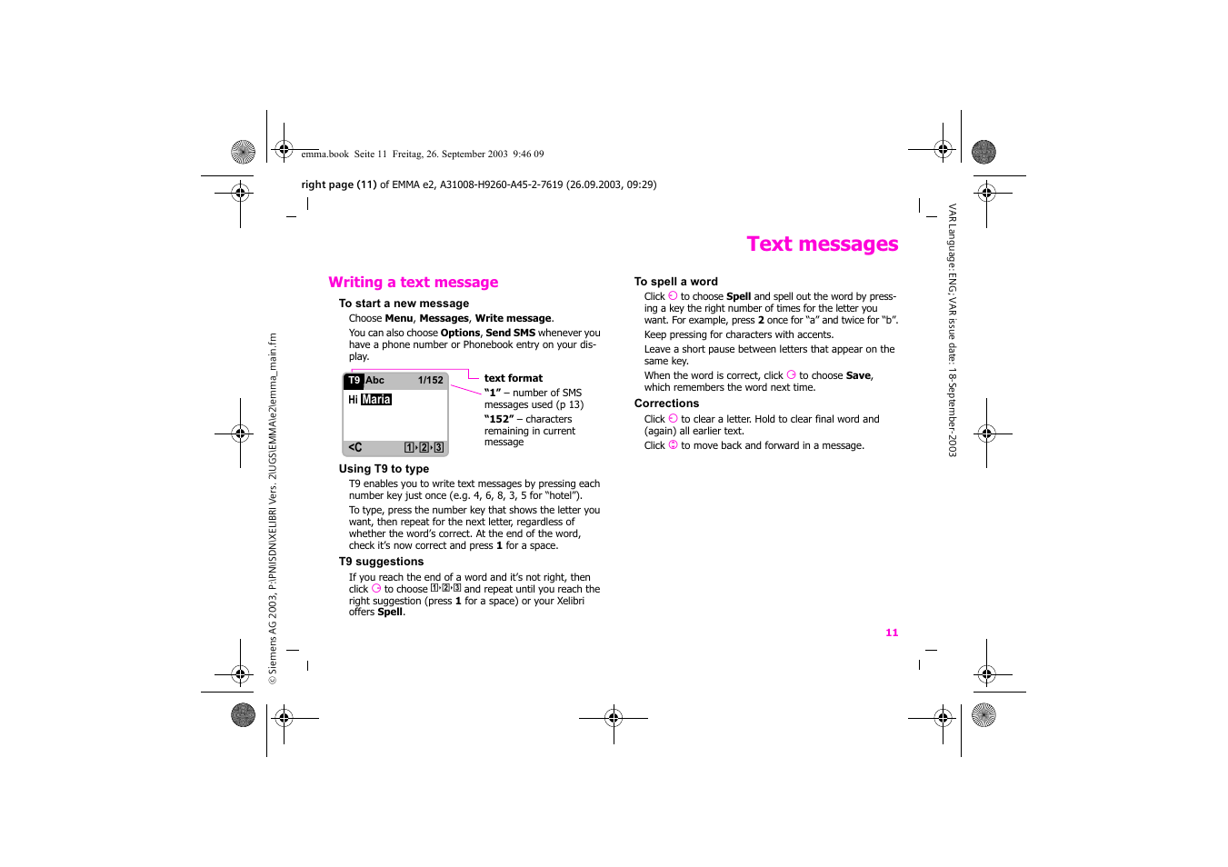 Text messages | Siemens Xelibri 7 User Manual | Page 12 / 31