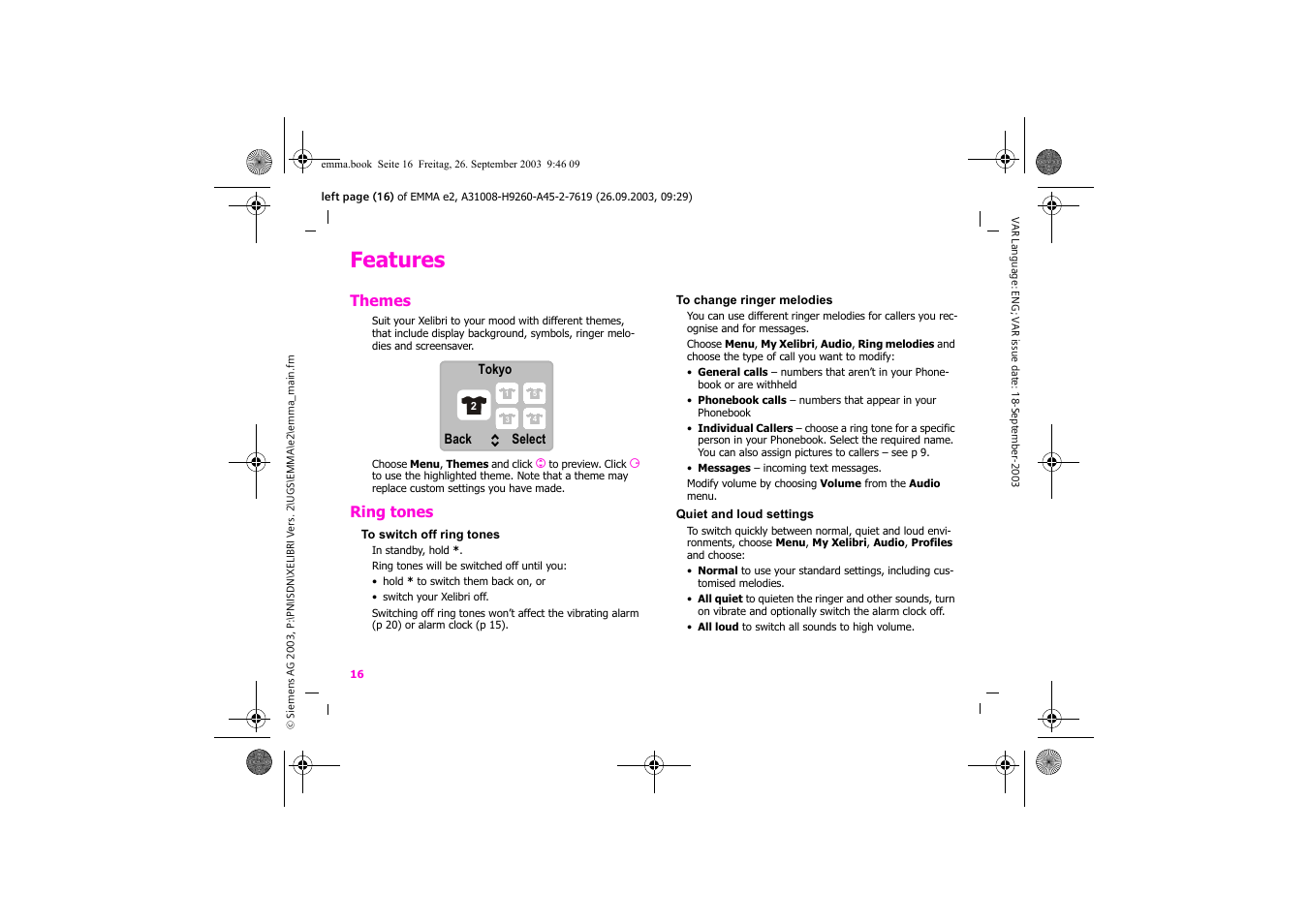 Features | Siemens Xelibri 7 User Manual | Page 17 / 31