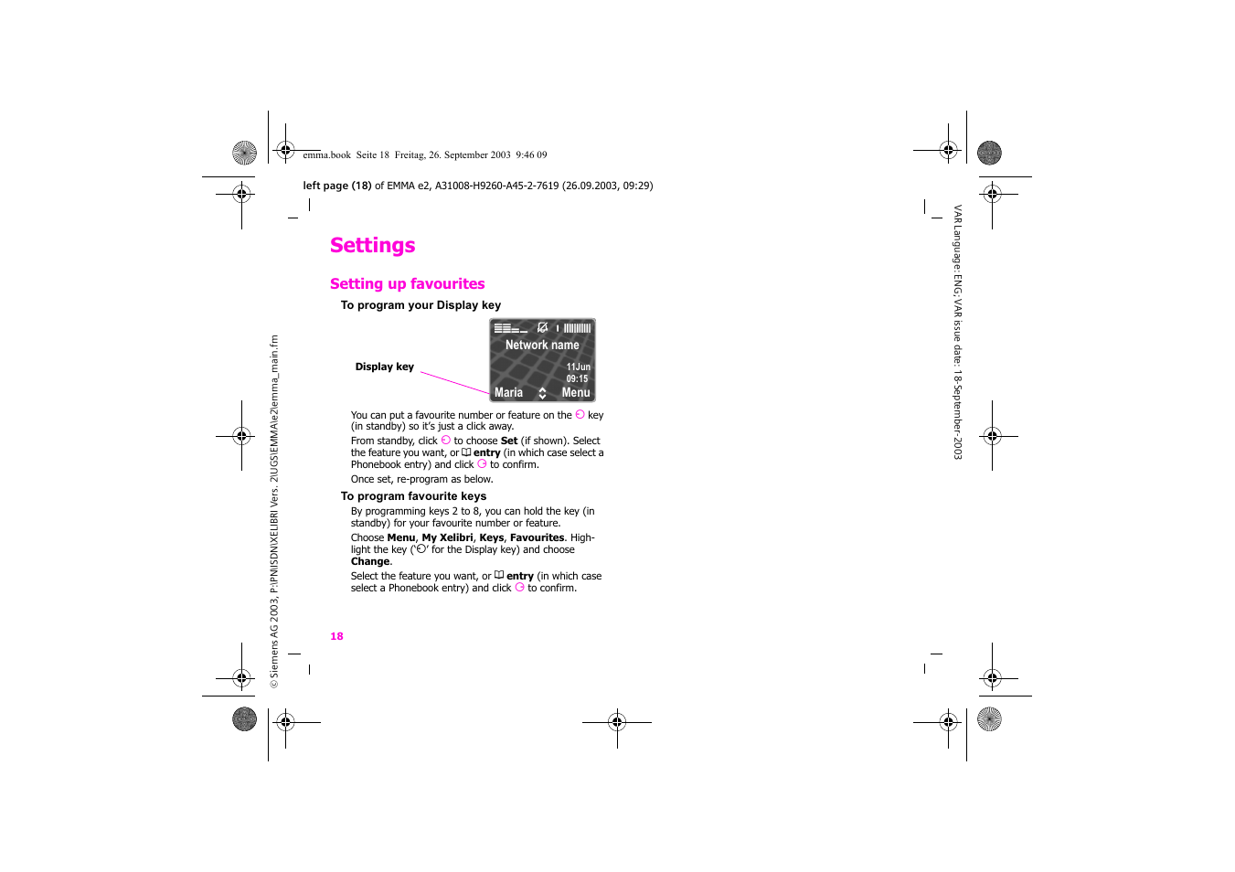 Settings | Siemens Xelibri 7 User Manual | Page 19 / 31