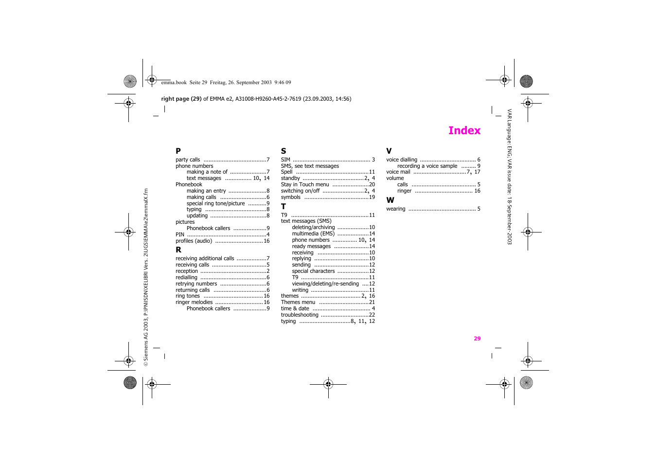 Index | Siemens Xelibri 7 User Manual | Page 30 / 31