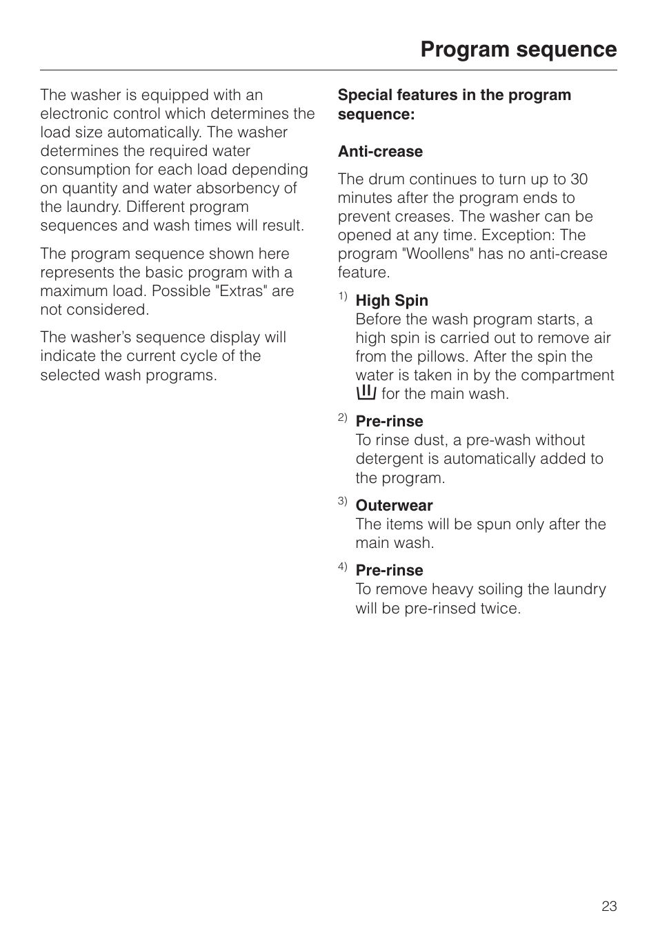 Program sequence | Miele PW 6065 User Manual | Page 23 / 72