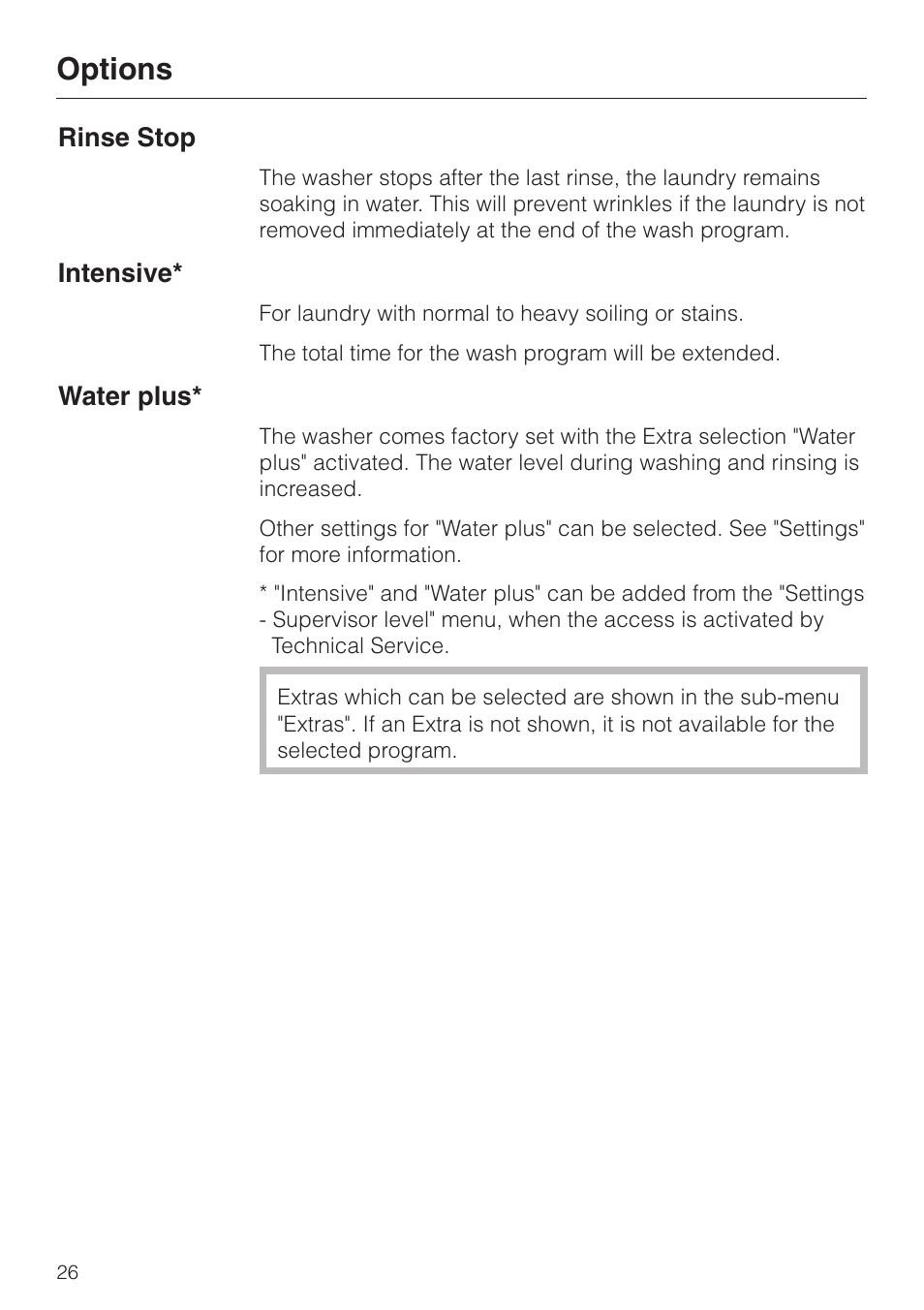 Options | Miele PW 6065 User Manual | Page 26 / 72