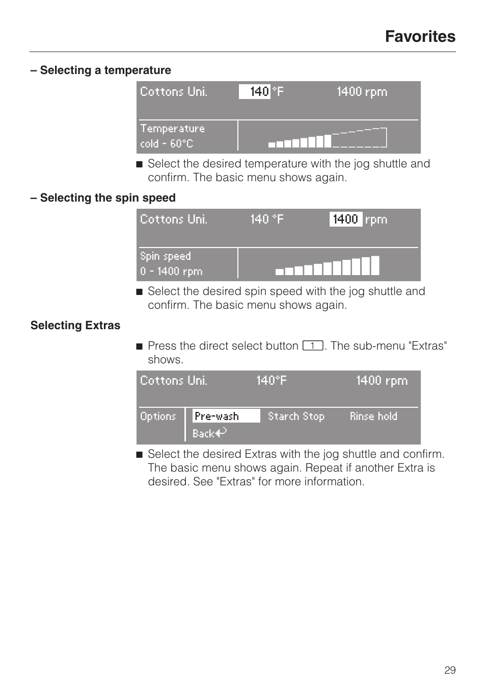 Favorites | Miele PW 6065 User Manual | Page 29 / 72