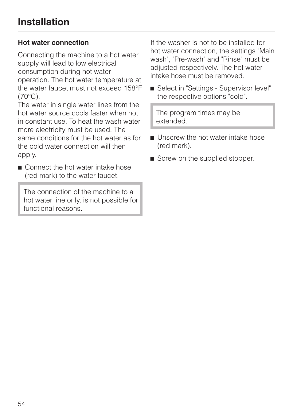 Installation | Miele PW 6065 User Manual | Page 54 / 72