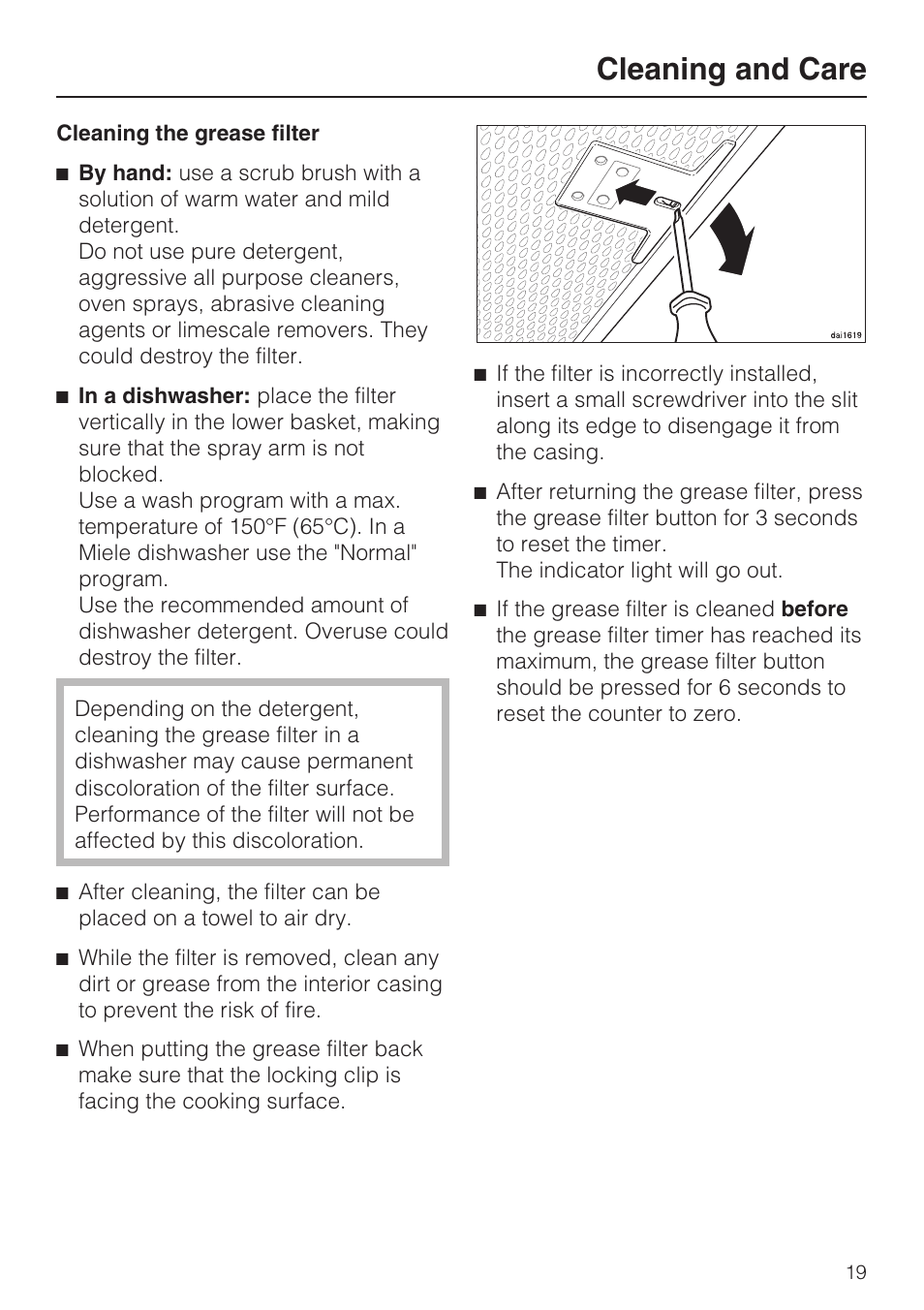 Cleaning and care | Miele DA5190W User Manual | Page 19 / 40