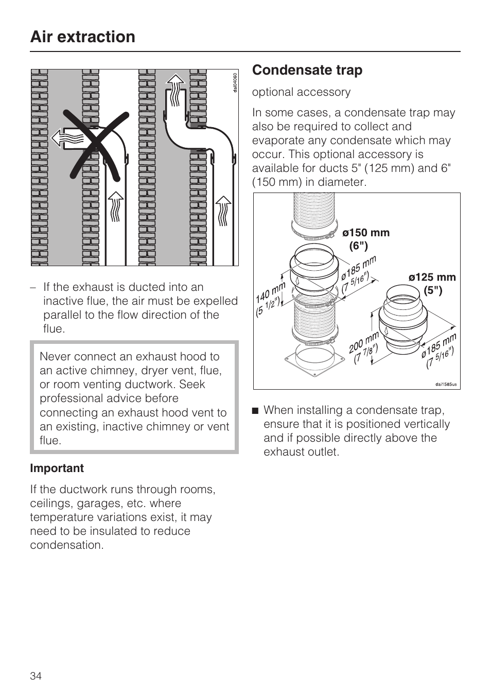 Air extraction, Condensate trap | Miele DA5190W User Manual | Page 34 / 40