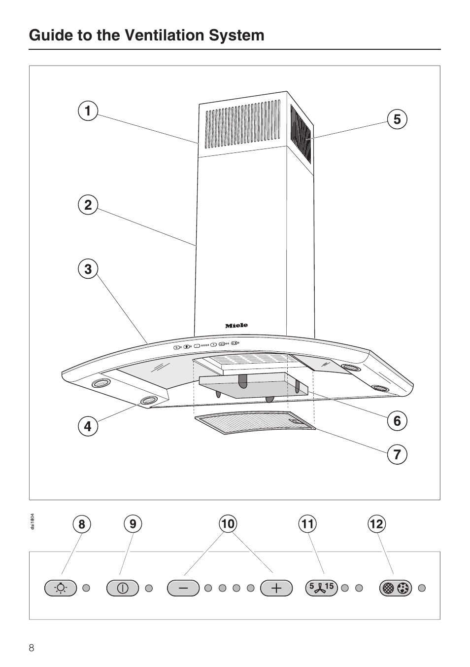 Guide to the ventilation system 8, Guide to the ventilation system | Miele DA5190W User Manual | Page 8 / 40