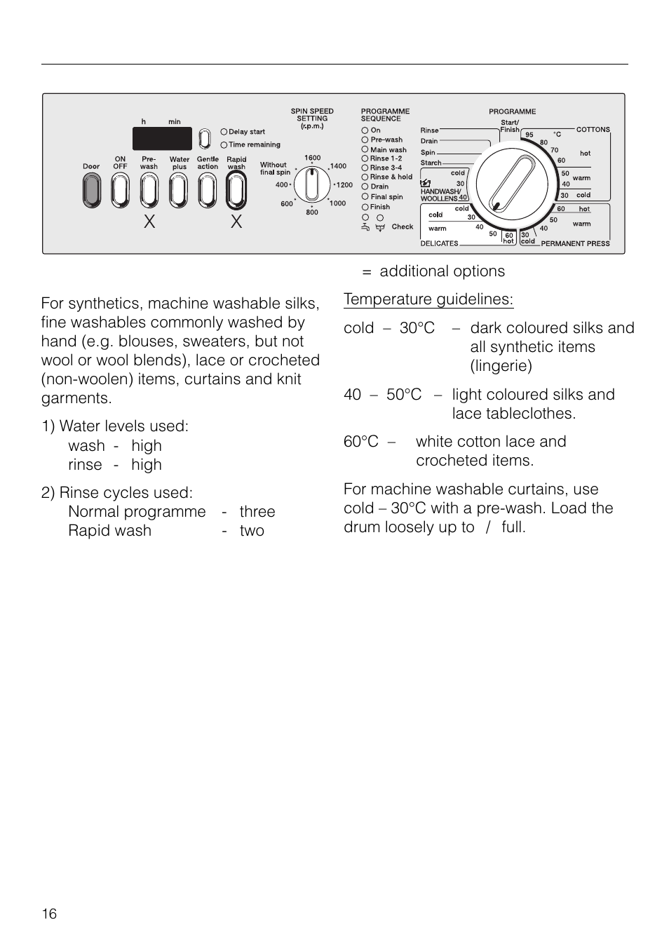 Programmes, Delicates | Miele W 1918 User Manual | Page 16 / 48