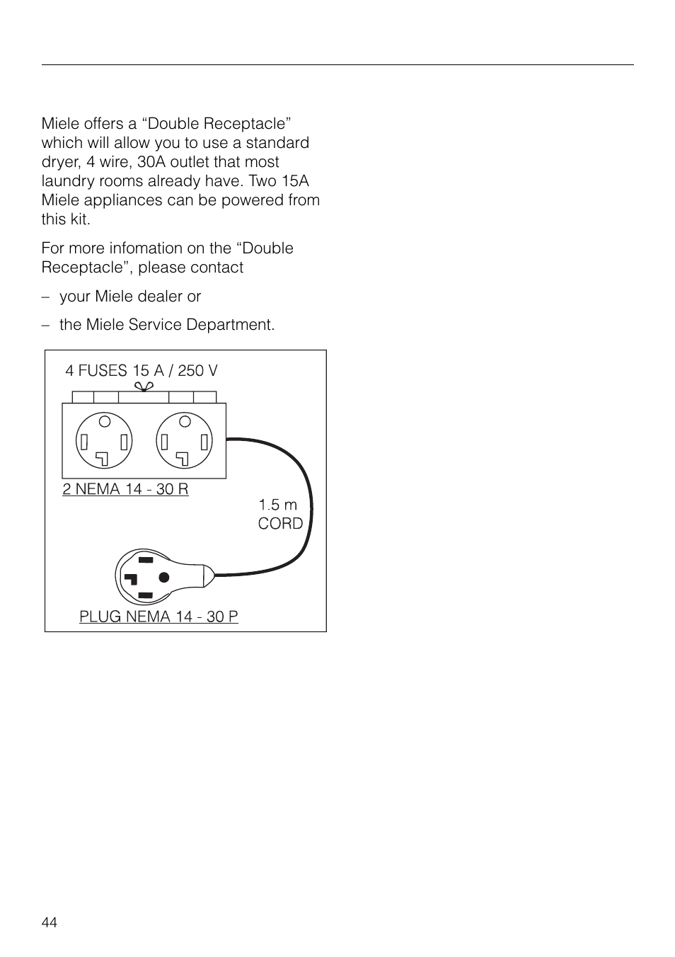 Electrical connection | Miele W 1918 User Manual | Page 44 / 48