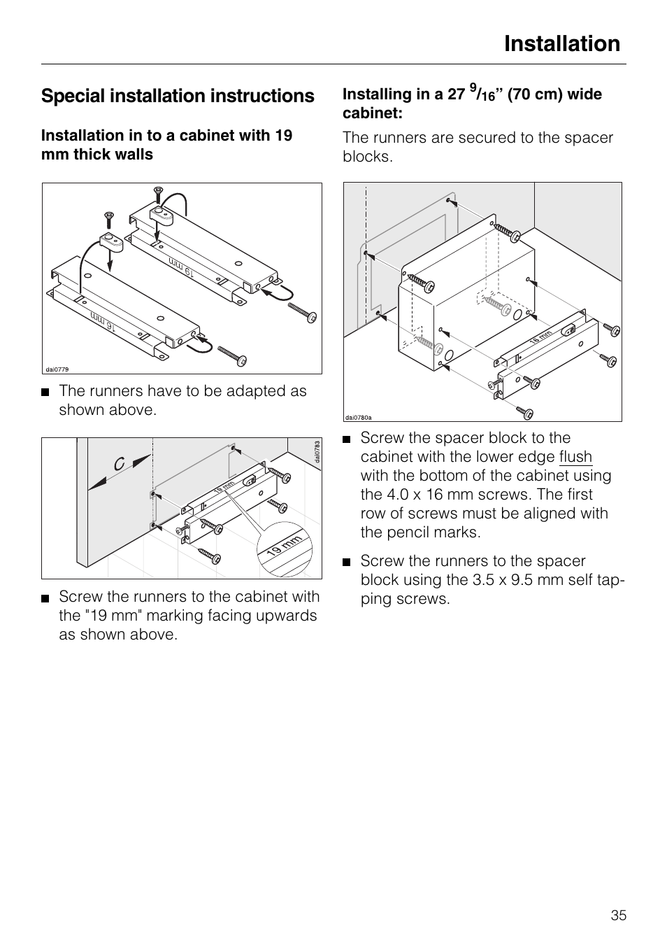 Installation, Special installation instructions | Miele DA 337 I User Manual | Page 35 / 44