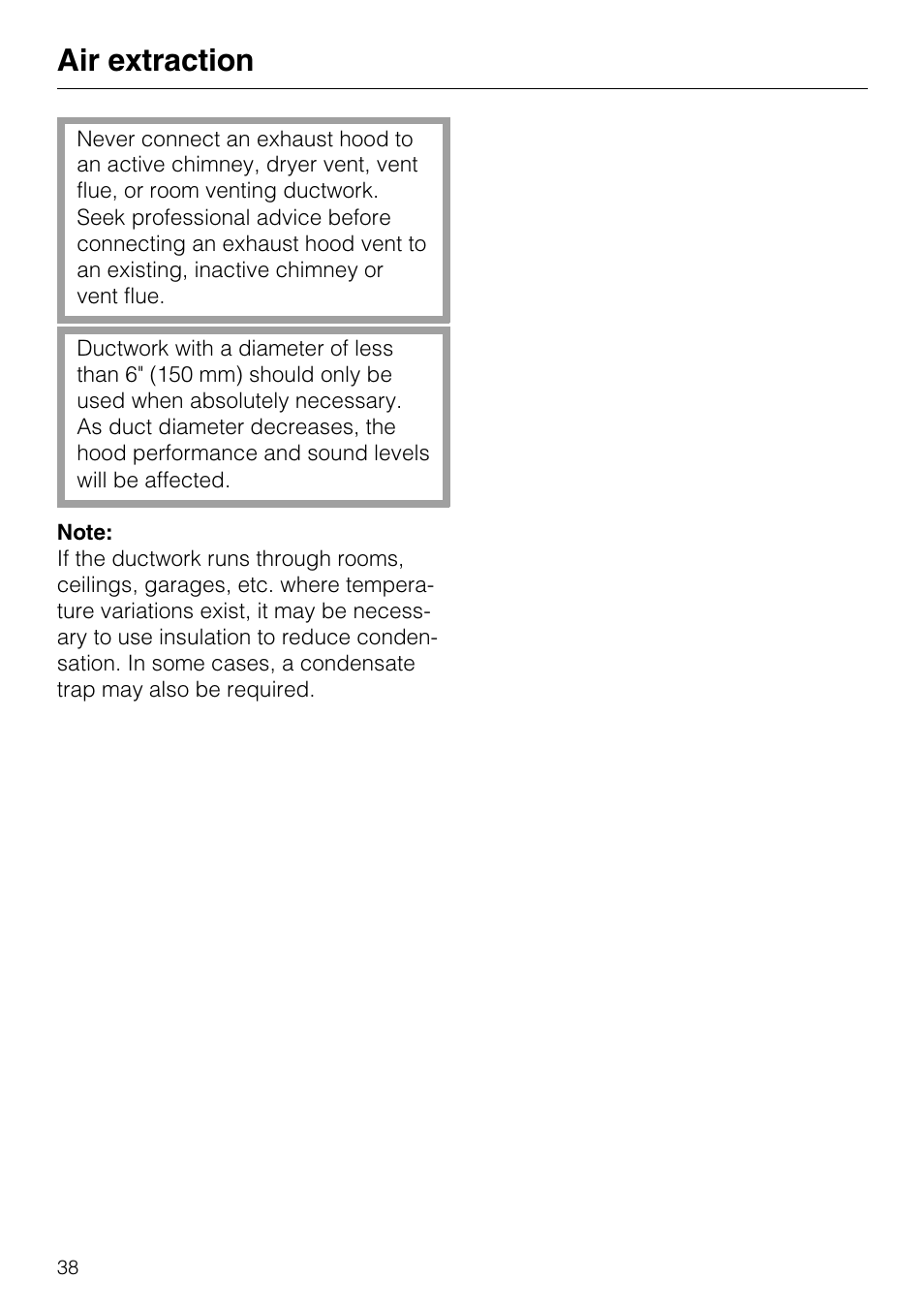 Electrical connection 39, Electrical connection, Air extraction | Miele DA 337 I User Manual | Page 38 / 44