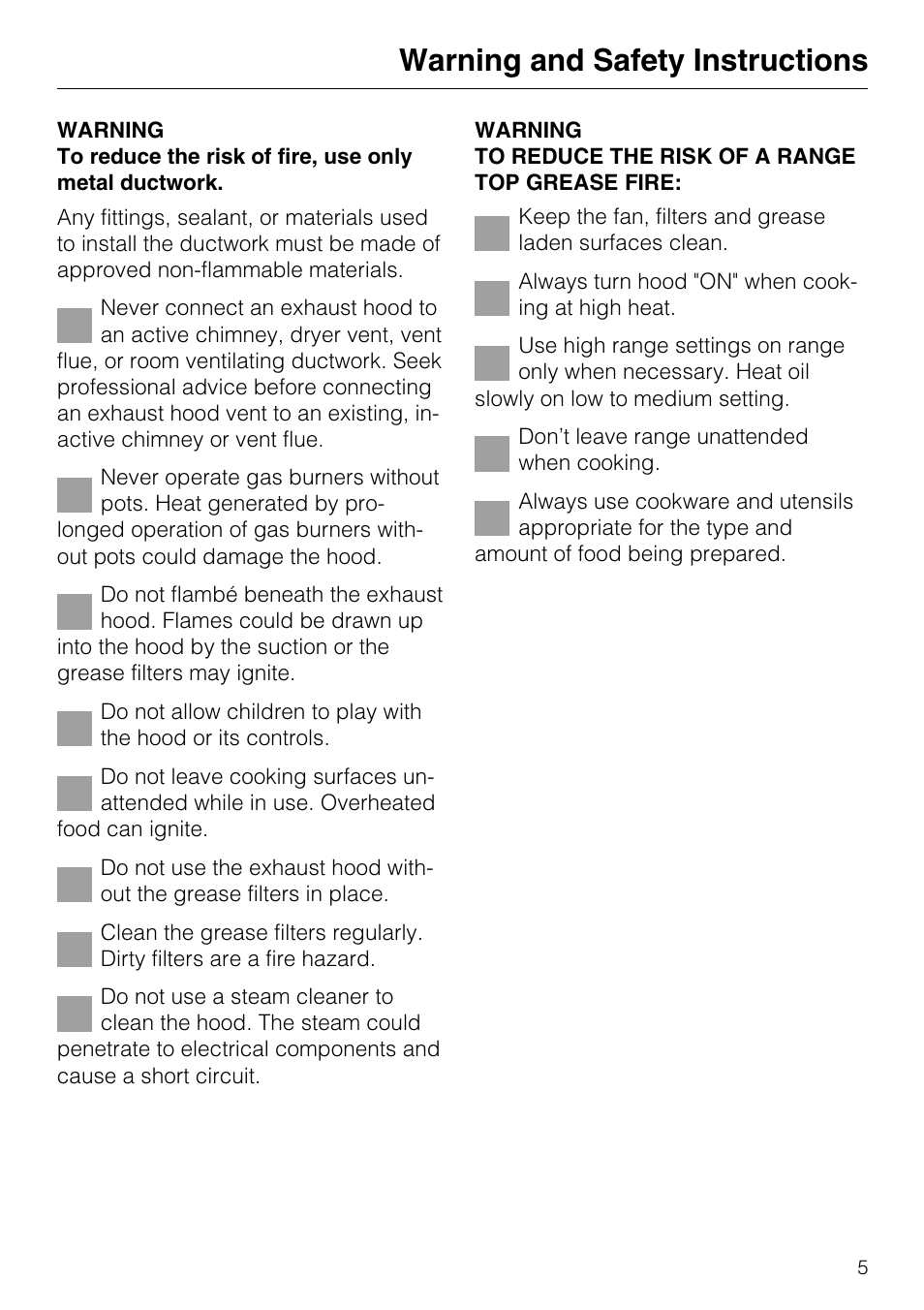 Warning and safety instructions | Miele DA 337 I User Manual | Page 5 / 44