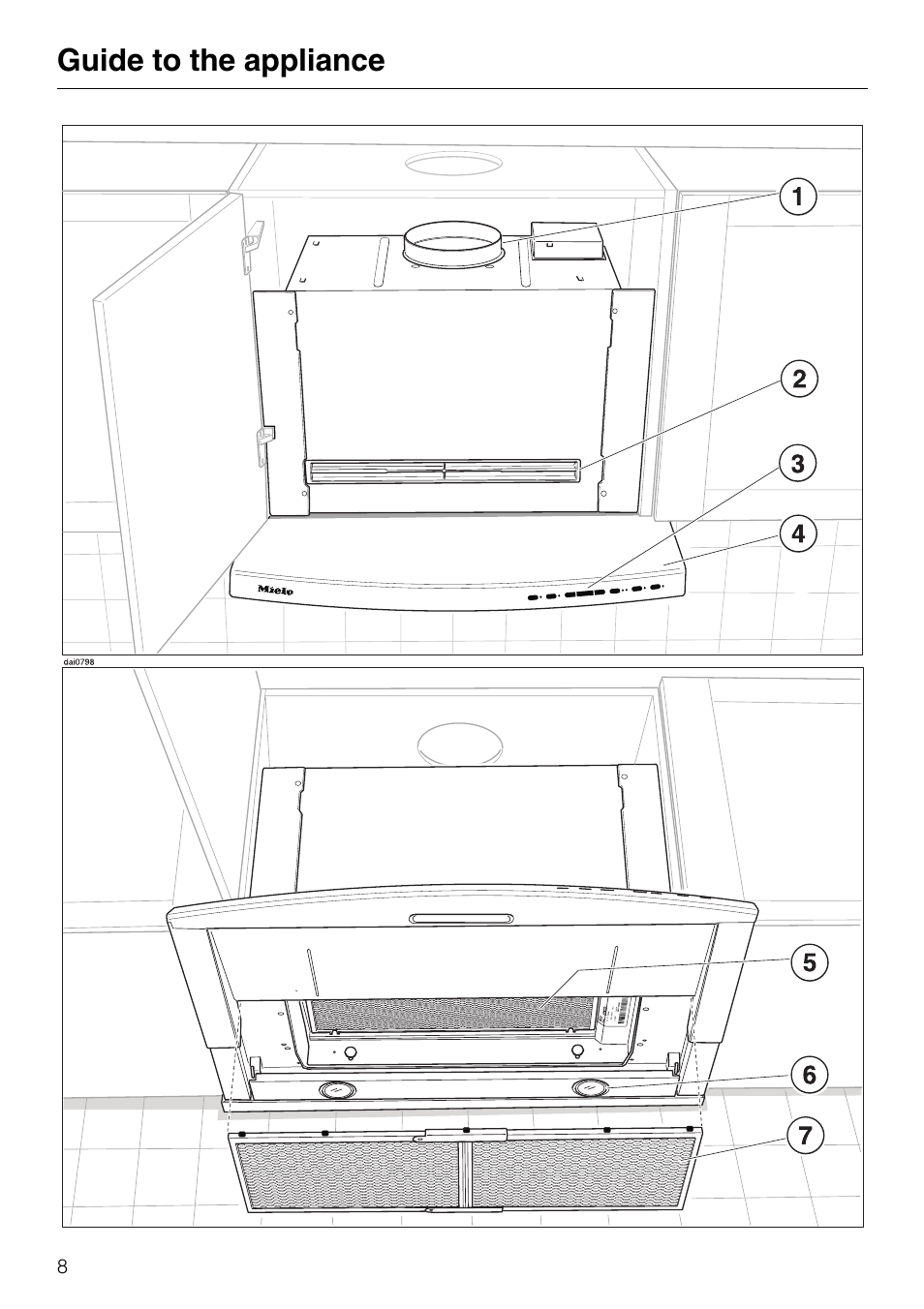 Guide to the appliance 8, Guide to the appliance | Miele DA 337 I User Manual | Page 8 / 44