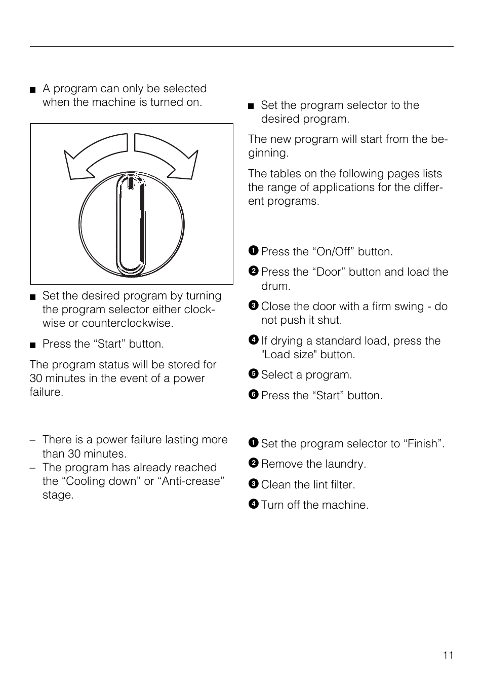 Program selection | Miele NOVOTRONIC T 1515 User Manual | Page 11 / 28