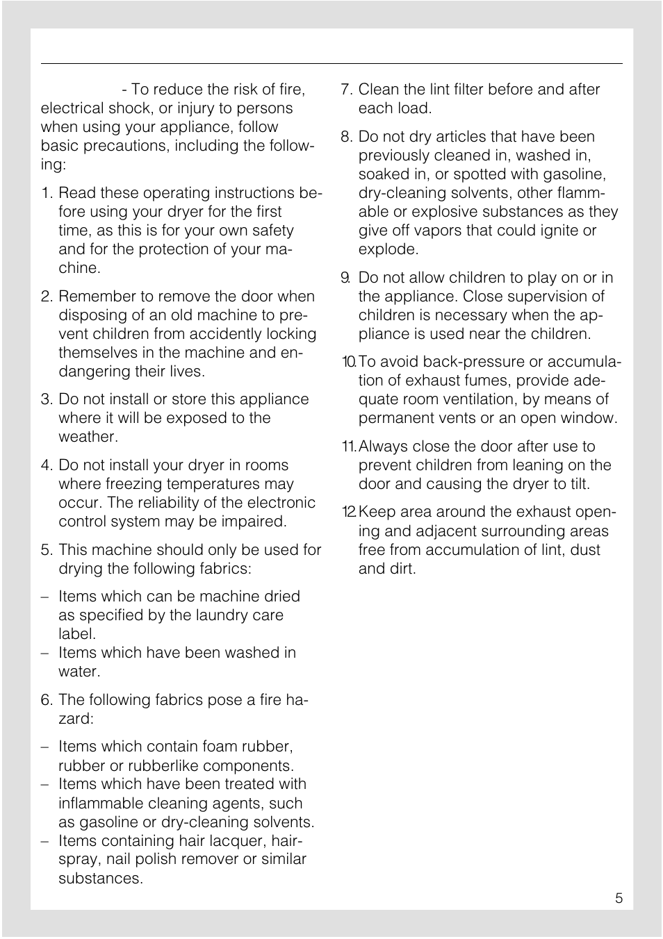 Important safety instructions 5, Your contribution to the environment 7, Important safety instructions | Miele NOVOTRONIC T 1515 User Manual | Page 5 / 28