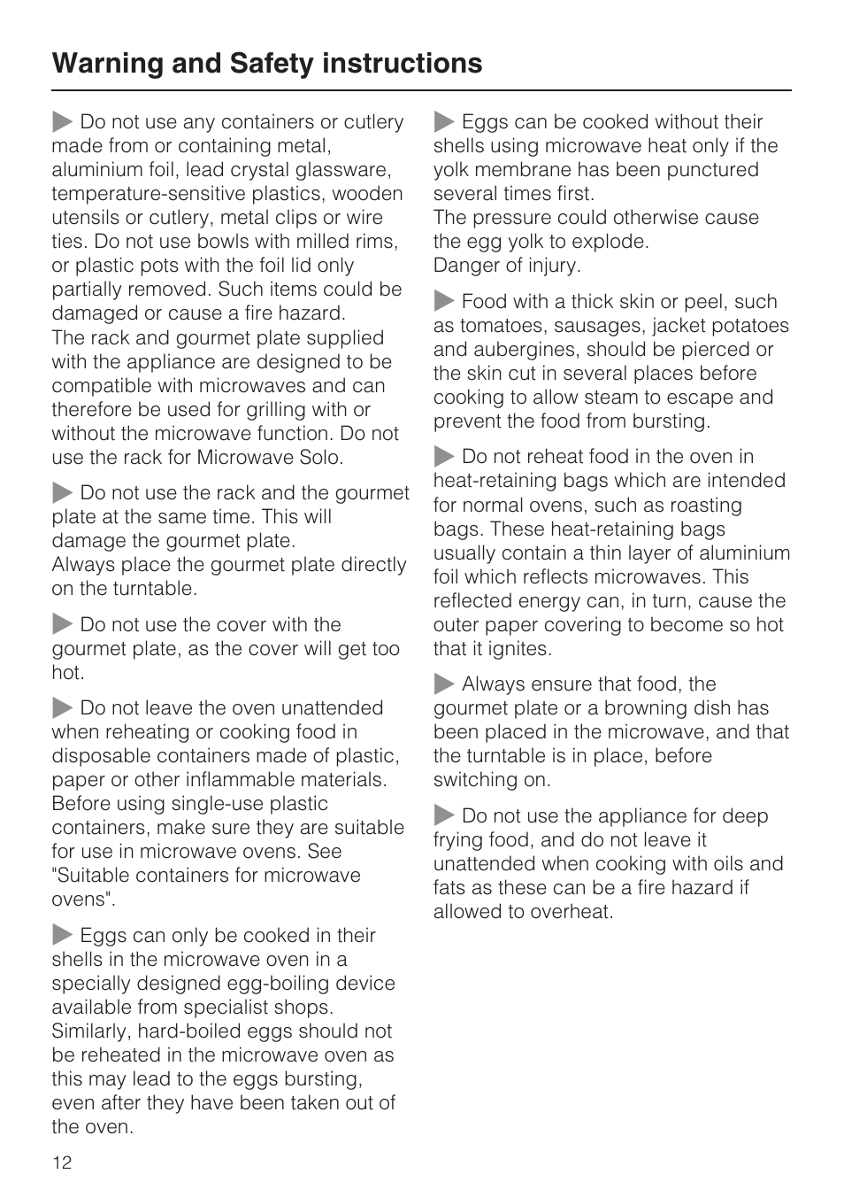 Warning and safety instructions | Miele M 8151-1 User Manual | Page 12 / 56