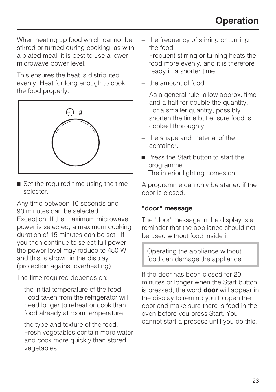 Door" message 23, Operation | Miele M 8151-1 User Manual | Page 23 / 56