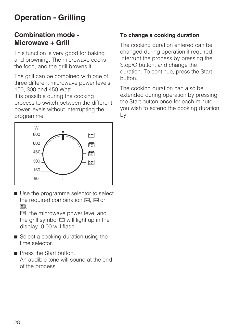 Operation - grilling, Combination mode - microwave + grill | Miele M 8151-1 User Manual | Page 28 / 56