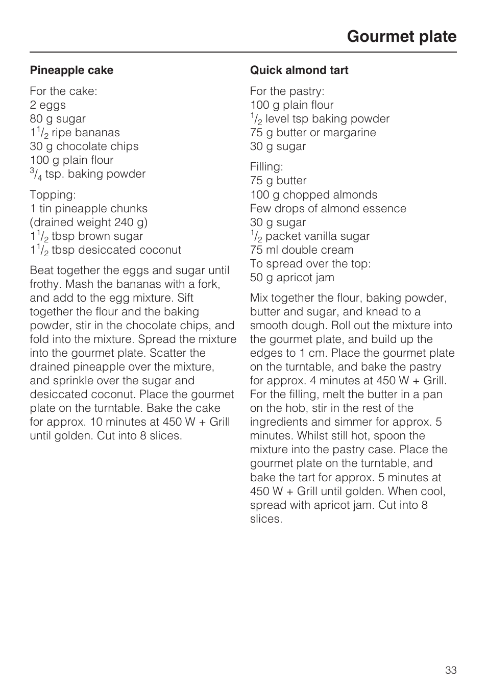 Gourmet plate | Miele M 8151-1 User Manual | Page 33 / 56