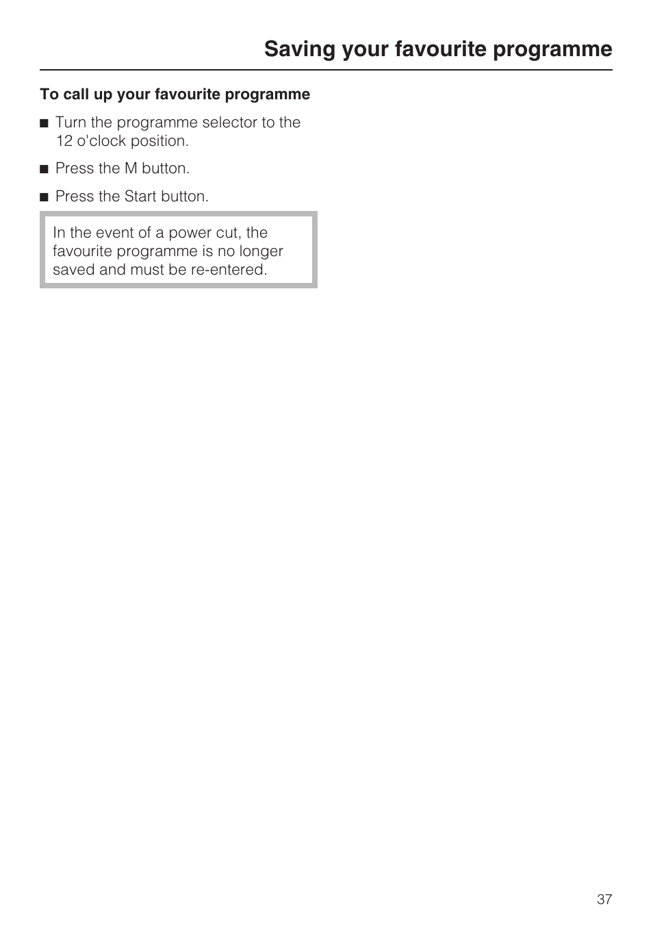 Saving your favourite programme | Miele M 8151-1 User Manual | Page 37 / 56