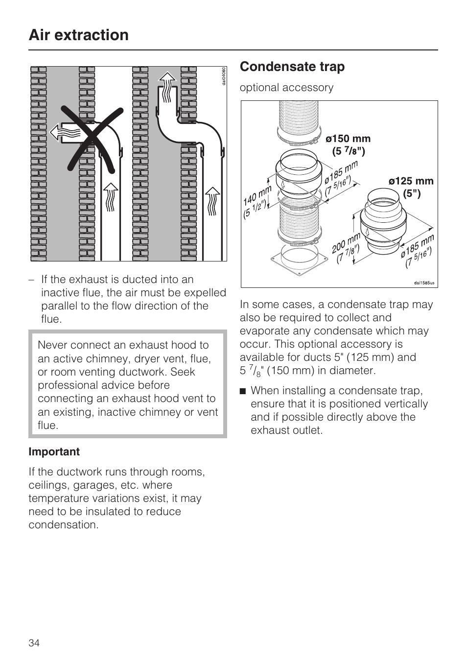 Air extraction, Condensate trap | Miele DA408 User Manual | Page 34 / 36