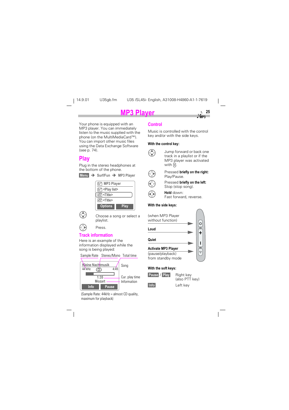 Mp3 player, Play, 03 3od\hu | Siemens SL45i User Manual | Page 27 / 90