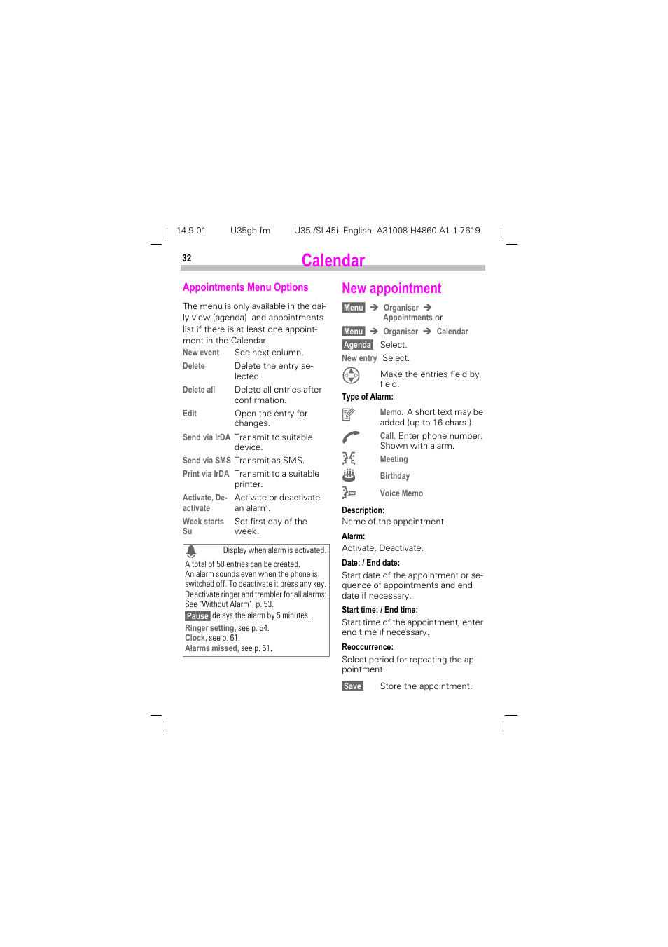 New appointment, Dohqgdu, 1hz dssrlqwphqw | Siemens SL45i User Manual | Page 34 / 90