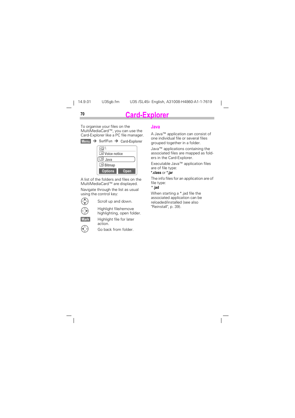 Card-explorer, Dug([soruhu, Card-explorer", p. 70 | P. 70 | Siemens SL45i User Manual | Page 72 / 90