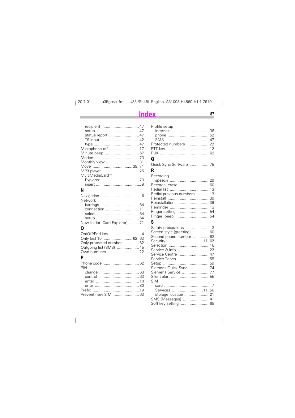 Siemens SL45i User Manual | Page 89 / 90