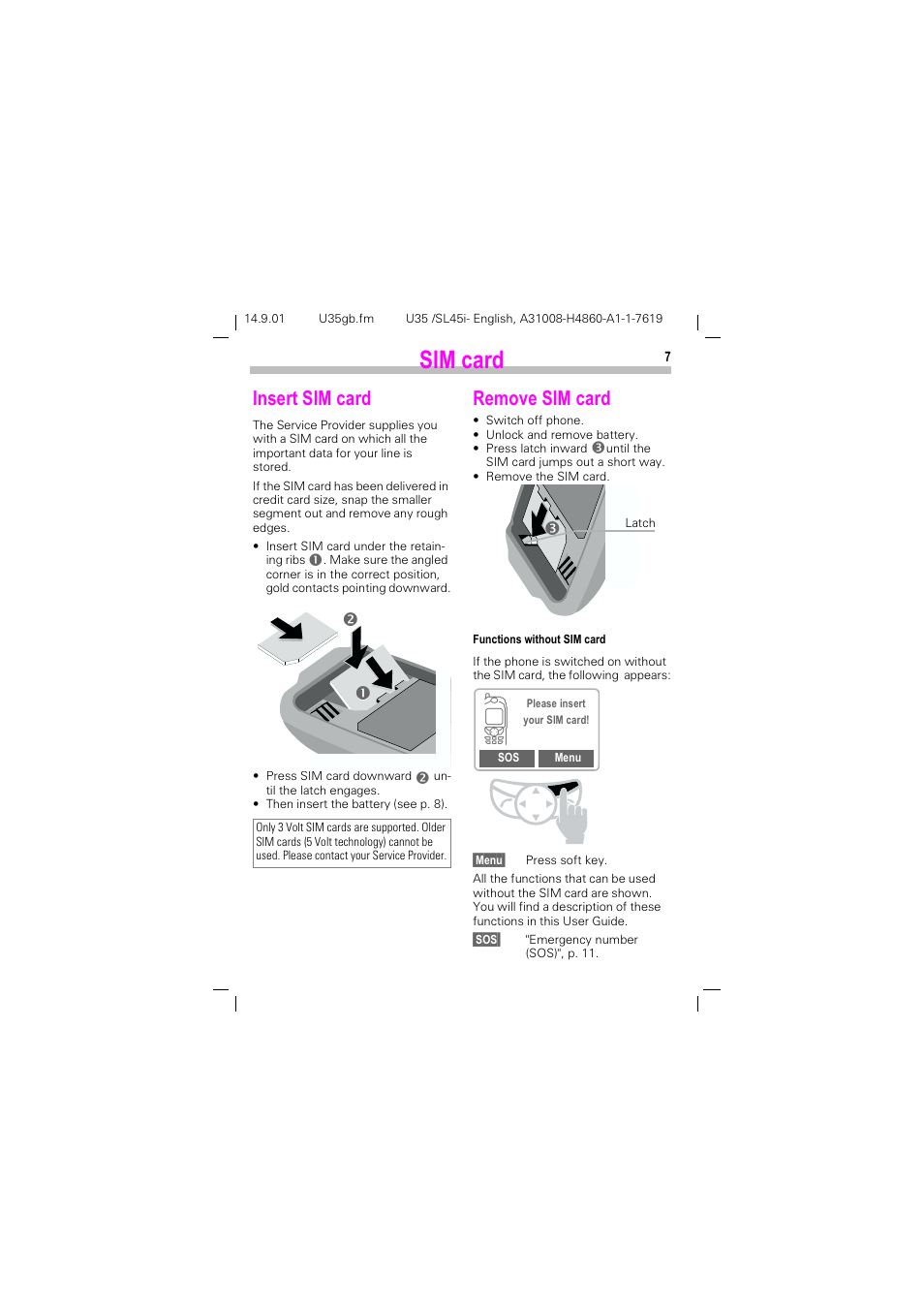 Sim card, 6,0 fdug, Qvhuw 6,0 fdug | 5hpryh 6,0 fdug | Siemens SL45i User Manual | Page 9 / 90