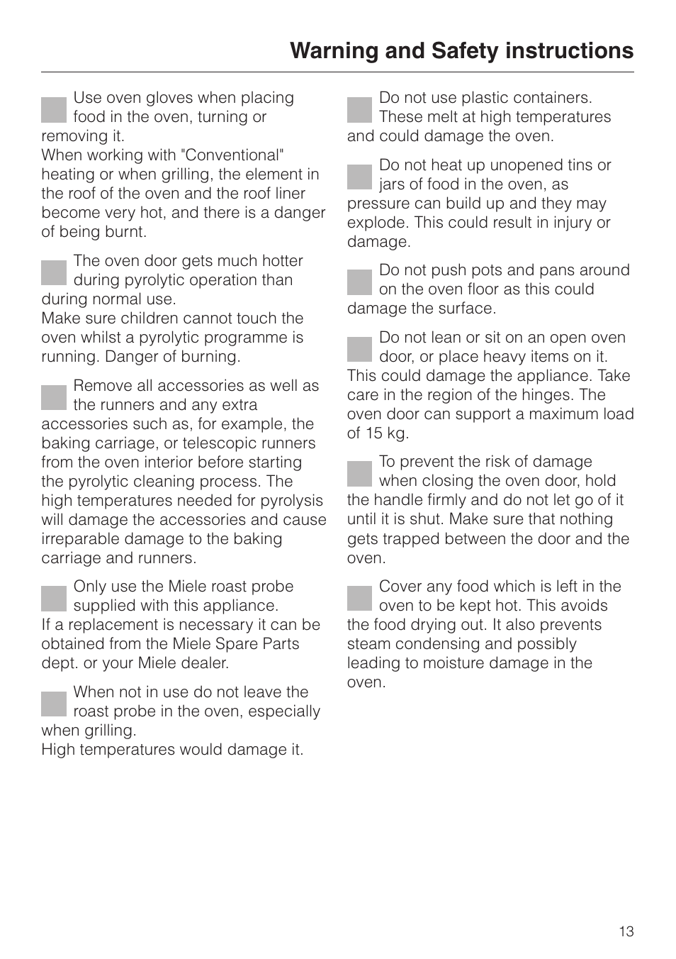 Warning and safety instructions | Miele H 4681 User Manual | Page 13 / 60