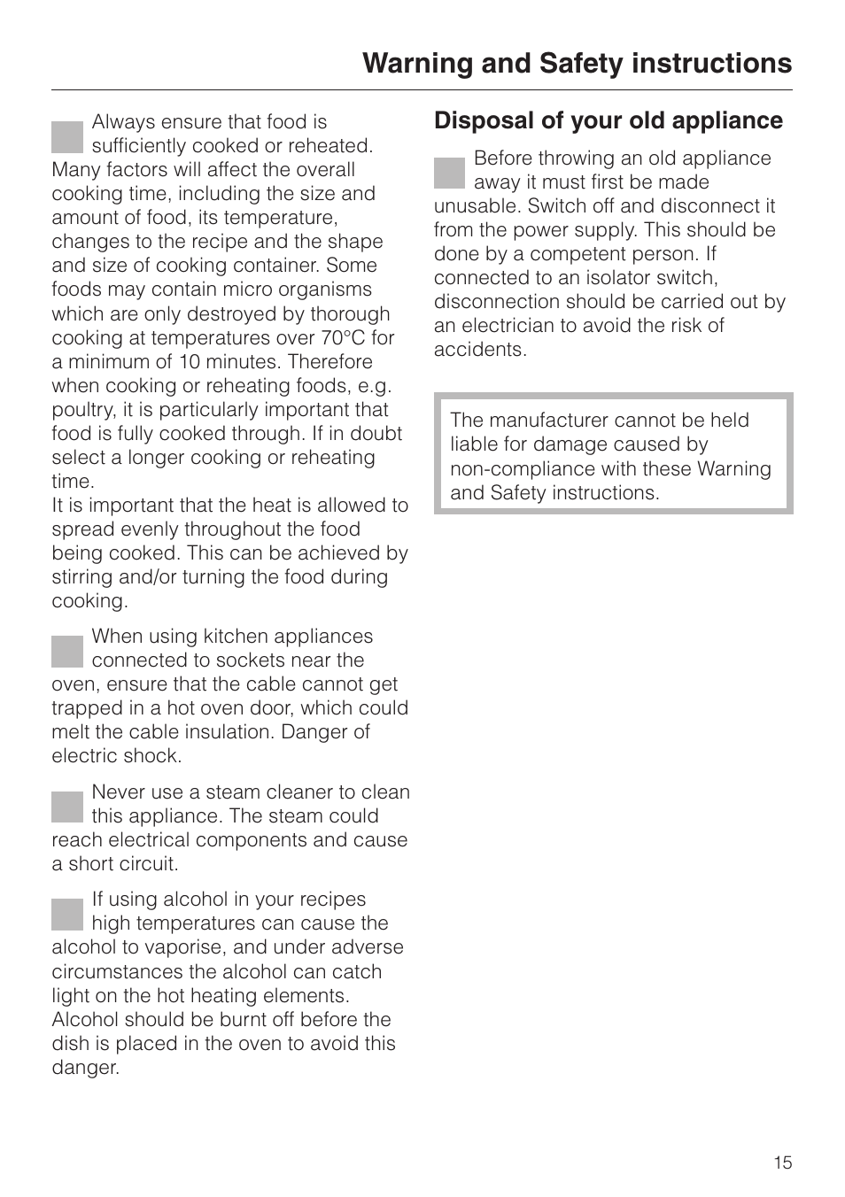 Warning and safety instructions, Disposal of your old appliance | Miele H 4681 User Manual | Page 15 / 60