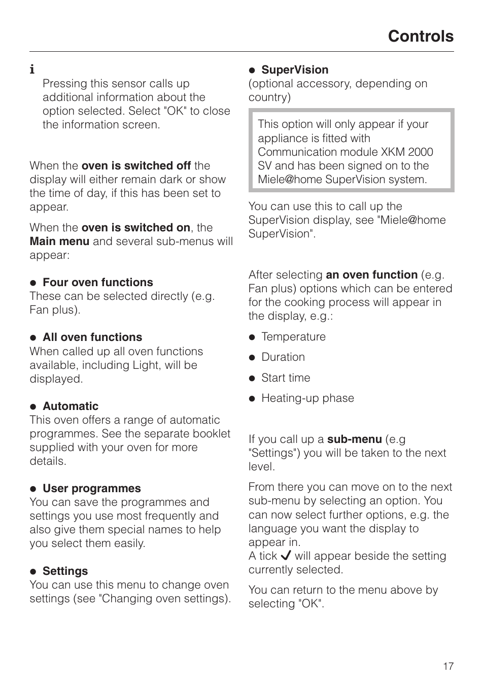 Controls | Miele H 4681 User Manual | Page 17 / 60