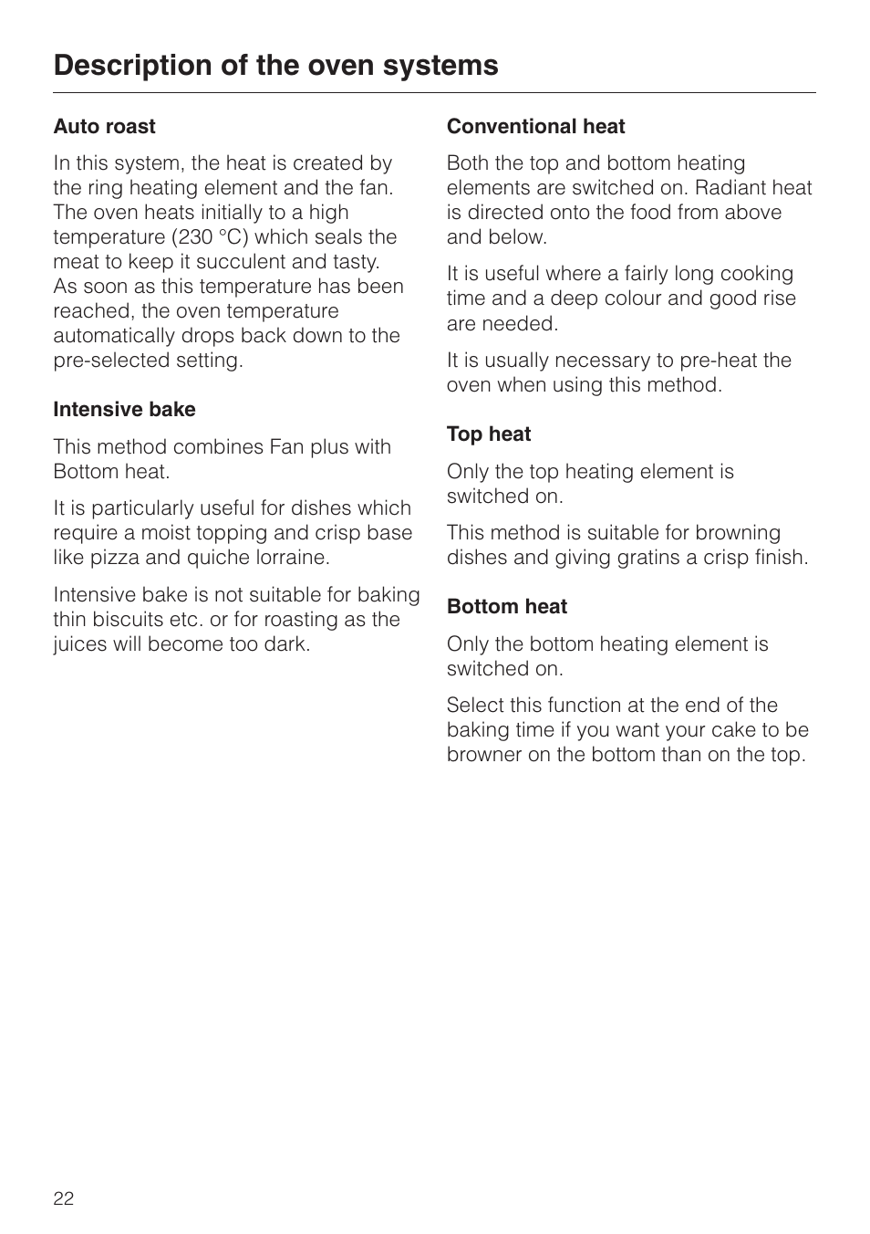 Description of the oven systems | Miele H 4681 User Manual | Page 22 / 60