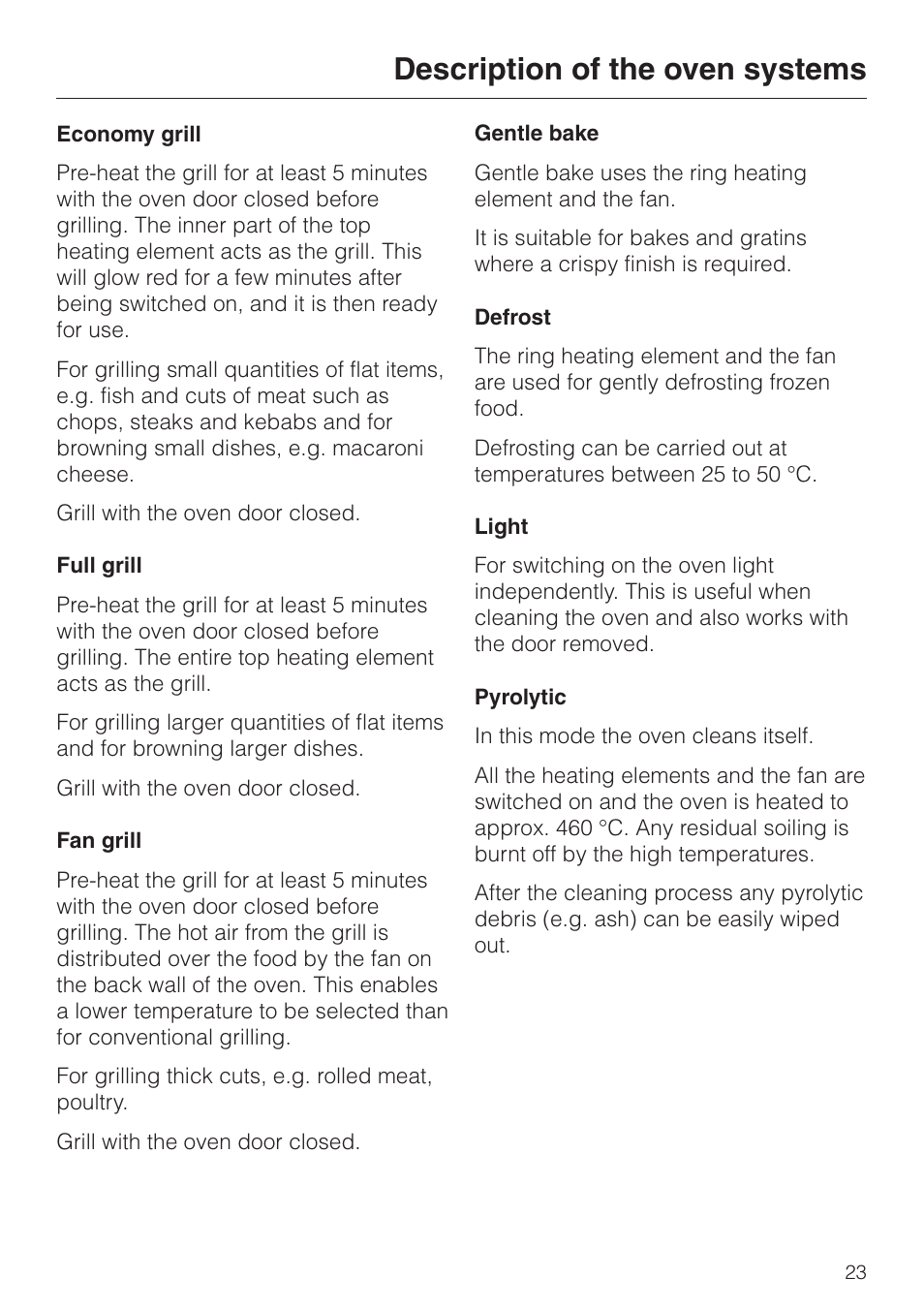 Description of the oven systems | Miele H 4681 User Manual | Page 23 / 60