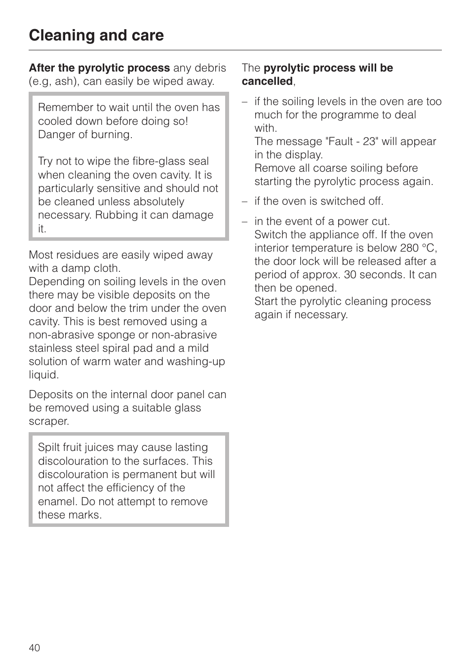 Cleaning and care | Miele H 4681 User Manual | Page 40 / 60