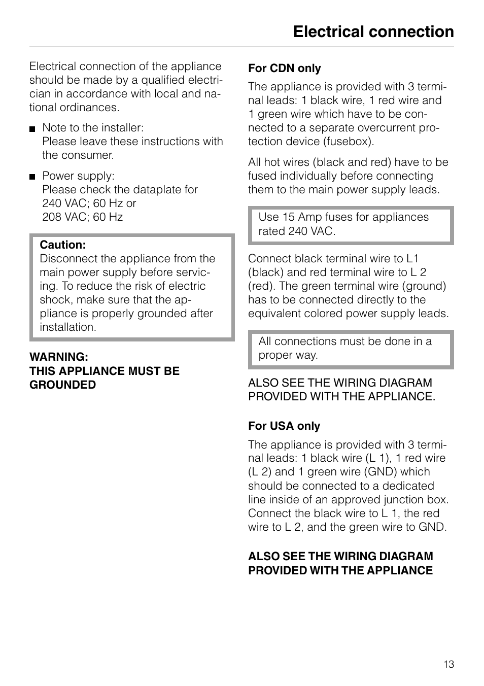 Electrical connection | Miele KM88-2 User Manual | Page 13 / 20