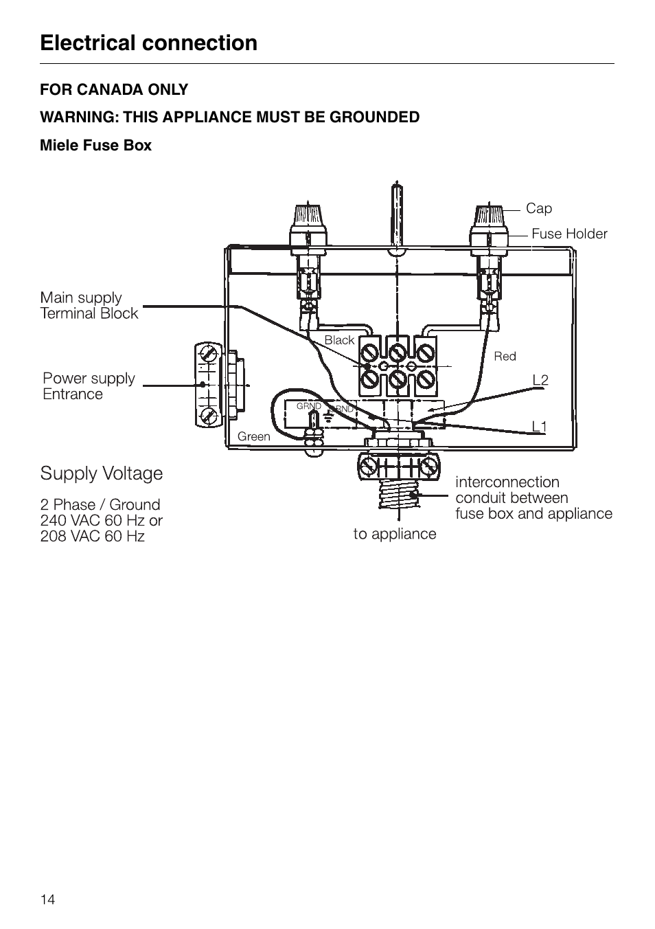 Electrical connection | Miele KM88-2 User Manual | Page 14 / 20
