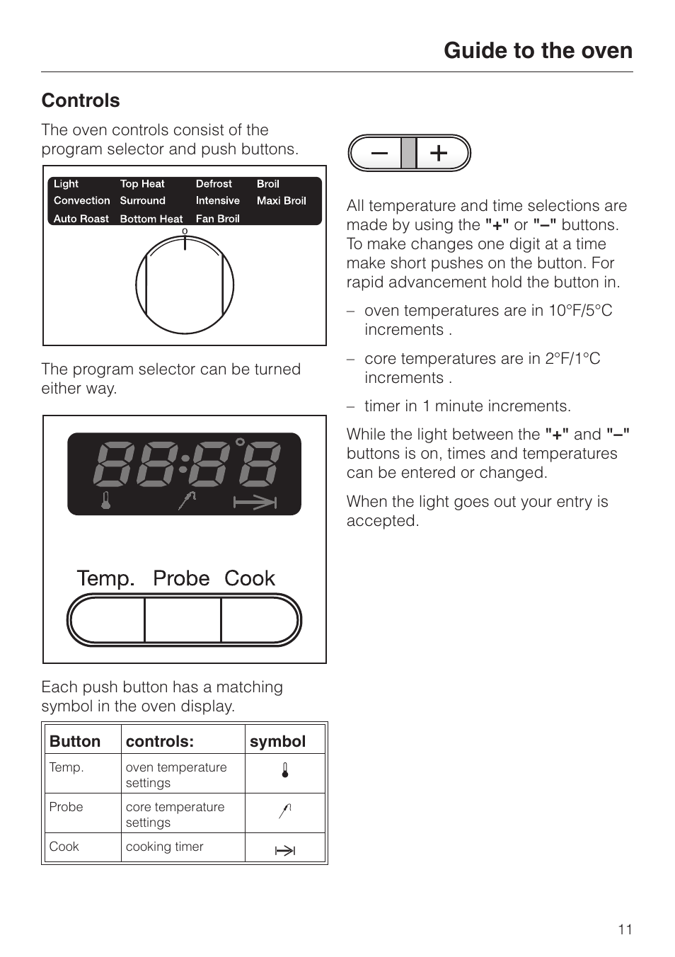 Controls 11, Controls, Guide to the oven | Miele H350-2B User Manual | Page 11 / 56