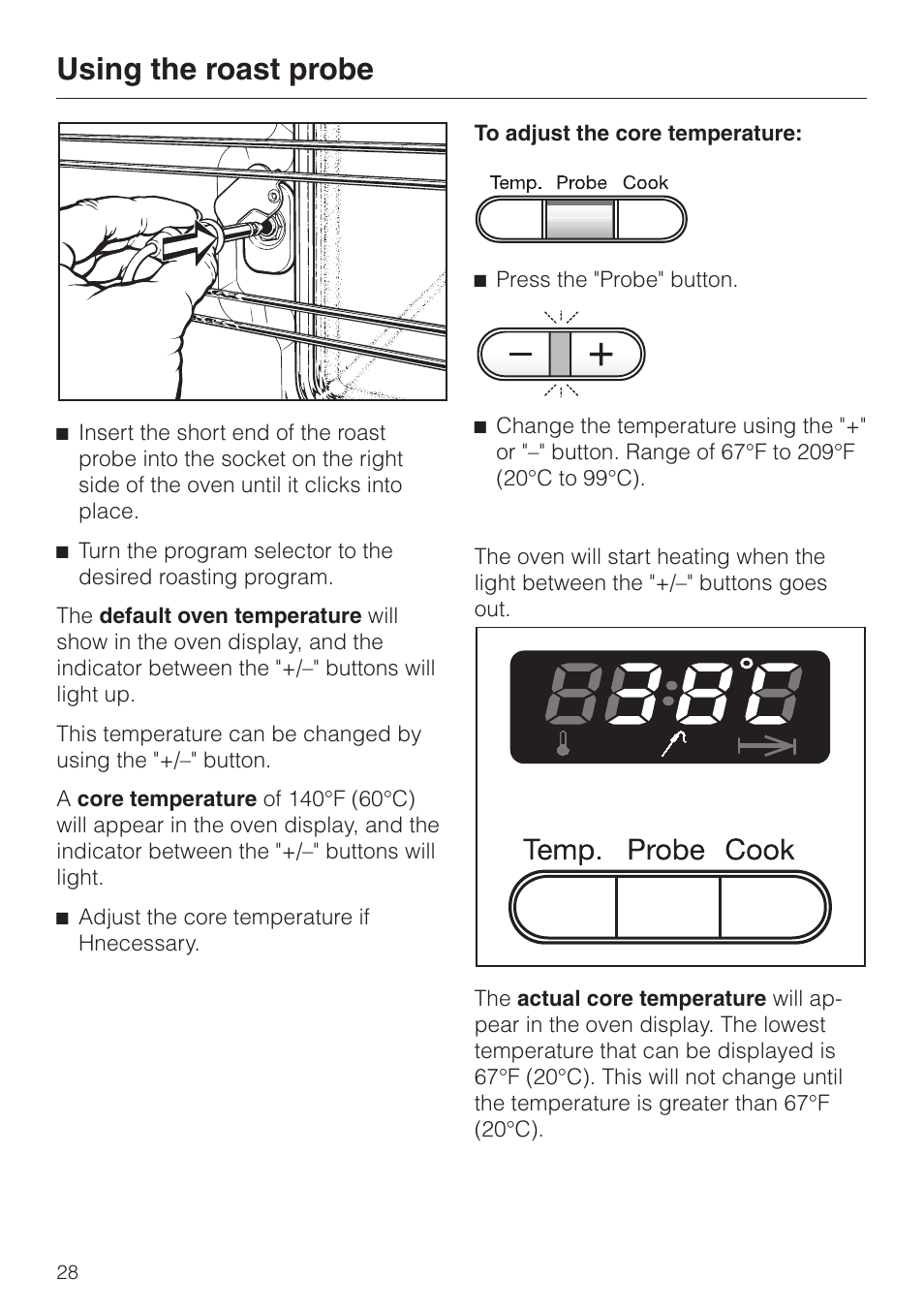 Using the roast probe | Miele H350-2B User Manual | Page 28 / 56