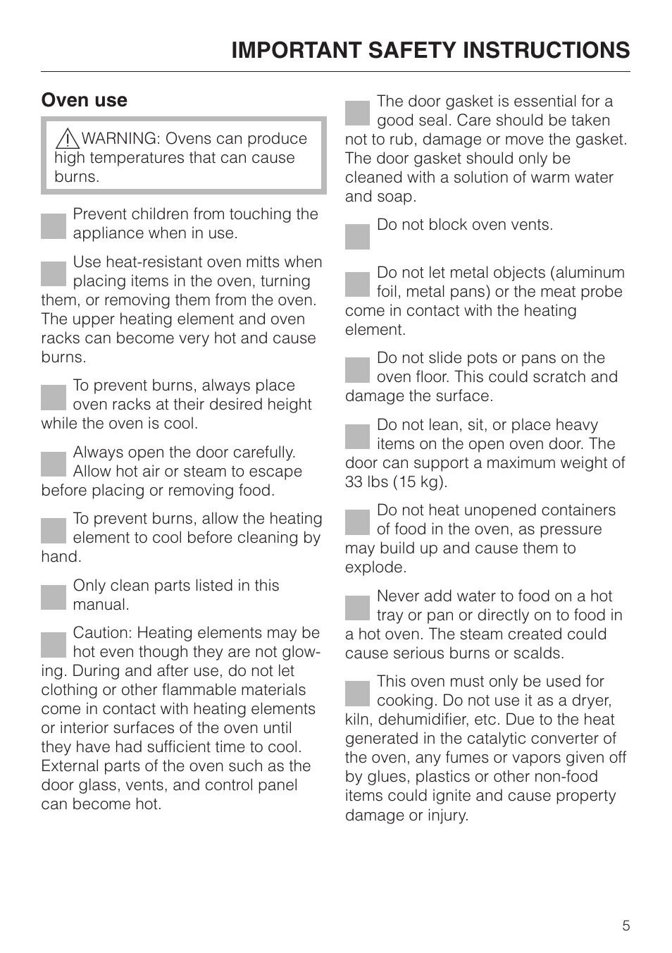 Important safety instructions, Oven use | Miele H350-2B User Manual | Page 5 / 56