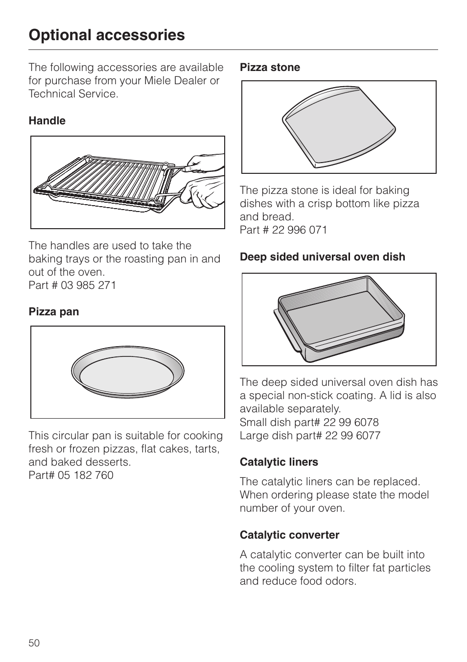 Optional accessories 50, Optional accessories | Miele H350-2B User Manual | Page 50 / 56