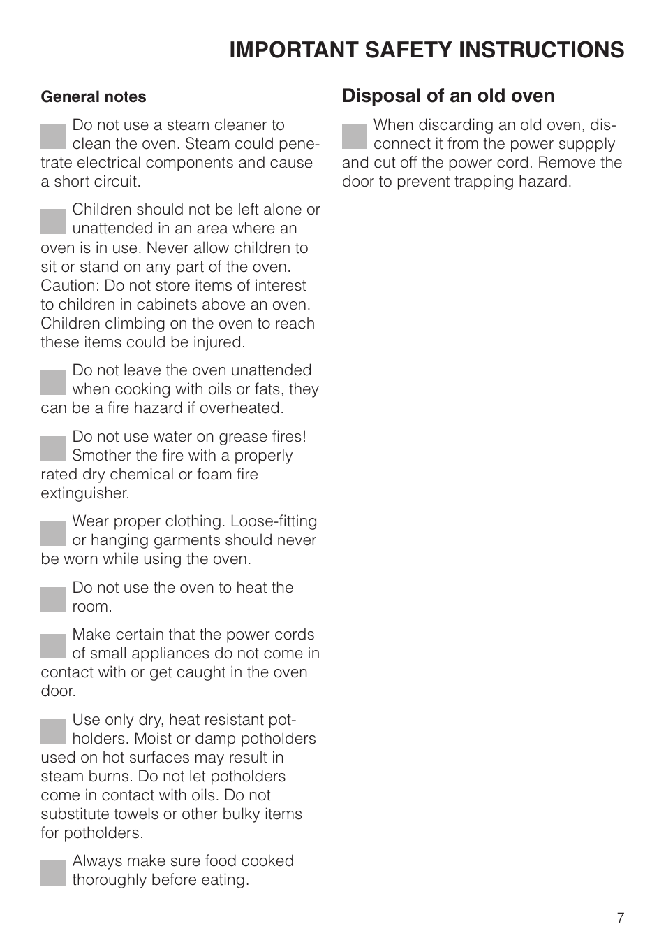Important safety instructions, Disposal of an old oven | Miele H350-2B User Manual | Page 7 / 56