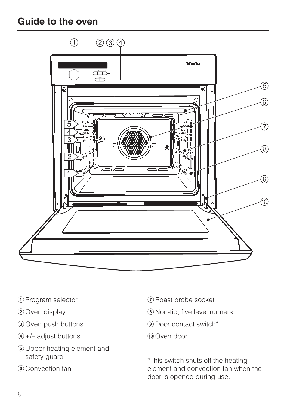 Guide to the oven 8, Guide to the oven | Miele H350-2B User Manual | Page 8 / 56