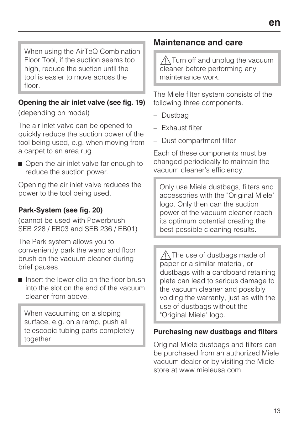 Maintenance and care | Miele S 6000 User Manual | Page 13 / 80