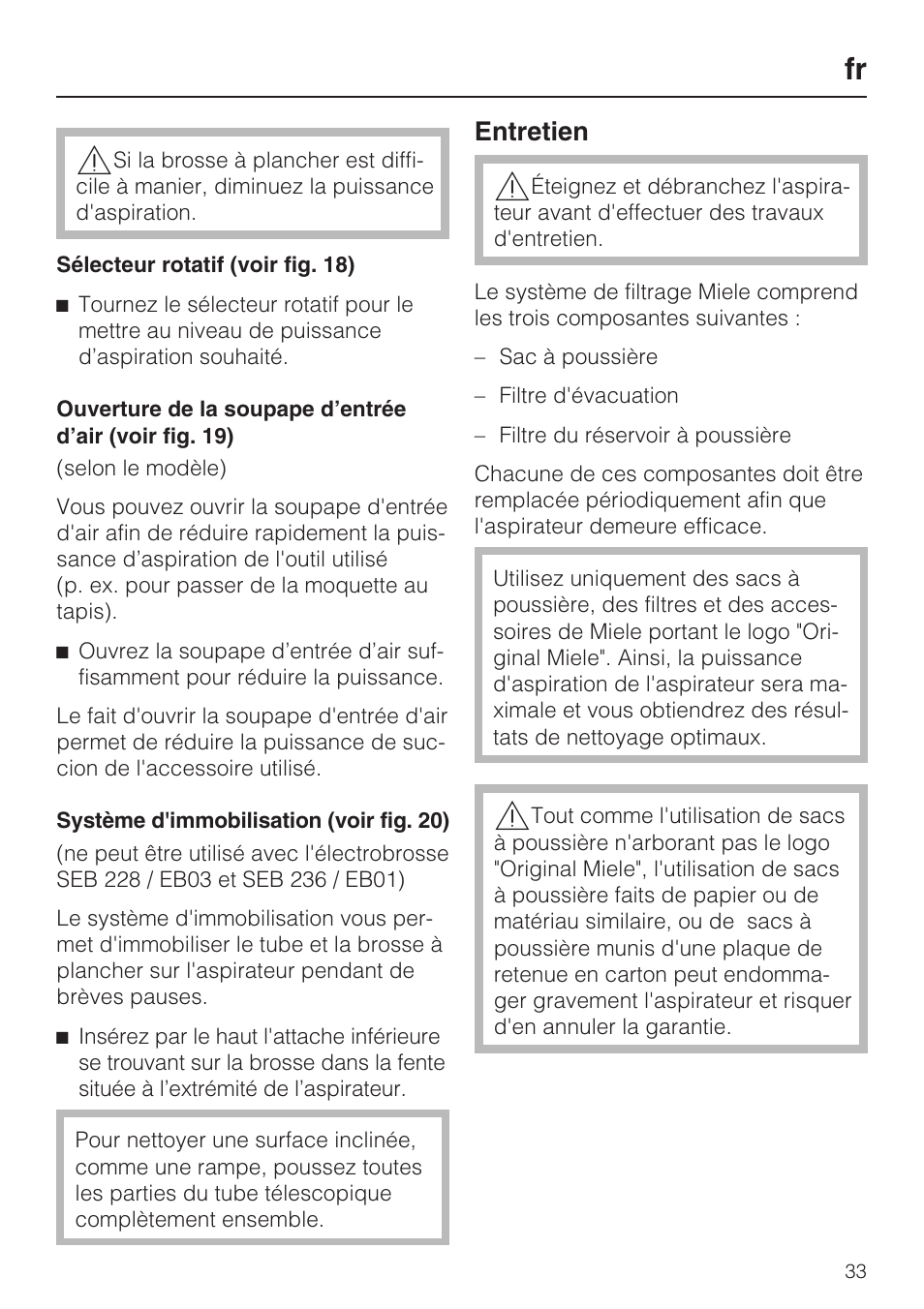 Entretien | Miele S 6000 User Manual | Page 33 / 80