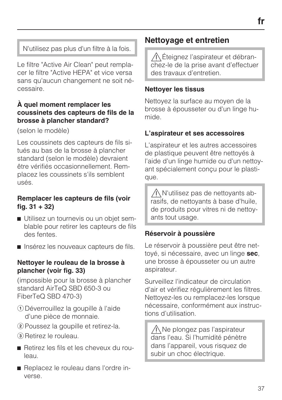 Nettoyage et entretien | Miele S 6000 User Manual | Page 37 / 80
