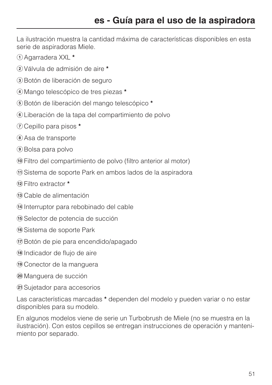 Es - guía para el uso de la aspiradora | Miele S 6000 User Manual | Page 51 / 80