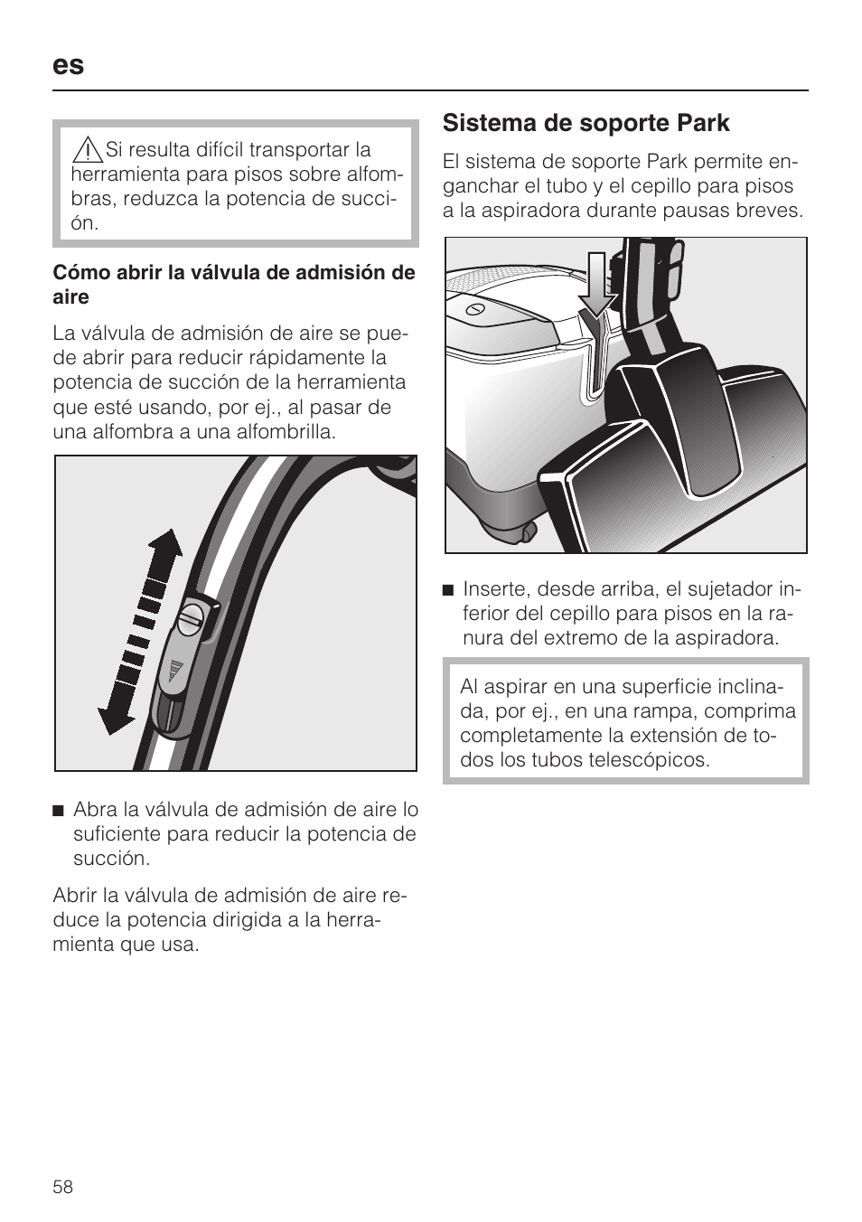 Sistema de soporte park | Miele S 6000 User Manual | Page 58 / 80
